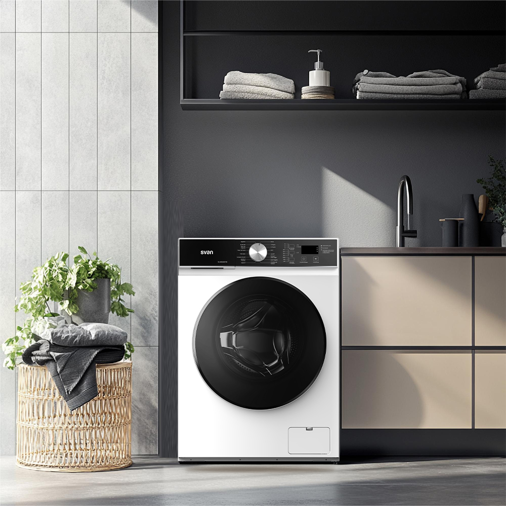 Lavadora Svan,Capacidad 9kg 1400rpm, Clase A. Dimensiones: 85cm 59,5cm 60cm. Color Blanco, Control con Display. Motor Inverter. Programas: Vapor. – Image 4