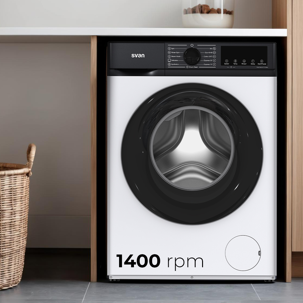 Lavadora Svan,Capacidad 9kg 1400rpm, Clase A. Dimensiones: 84,5cm 59,8cm 52cm. Color Blanco, Control Display LED. Programas: Vapor Antialérgico. - Imagen 4