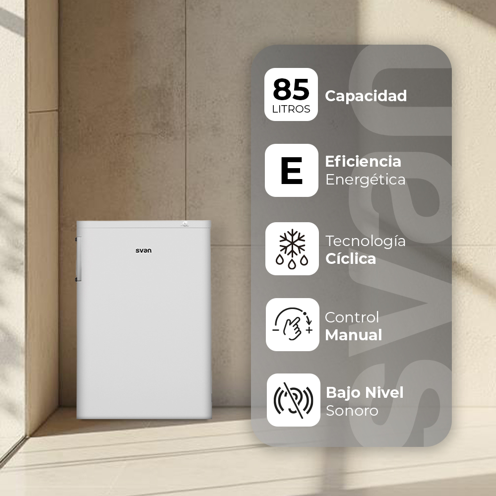 Congelador vertical Svan Cíclico 85L E 84,5cm 56cm 57,5cm Blanco Manual - Imagen 5