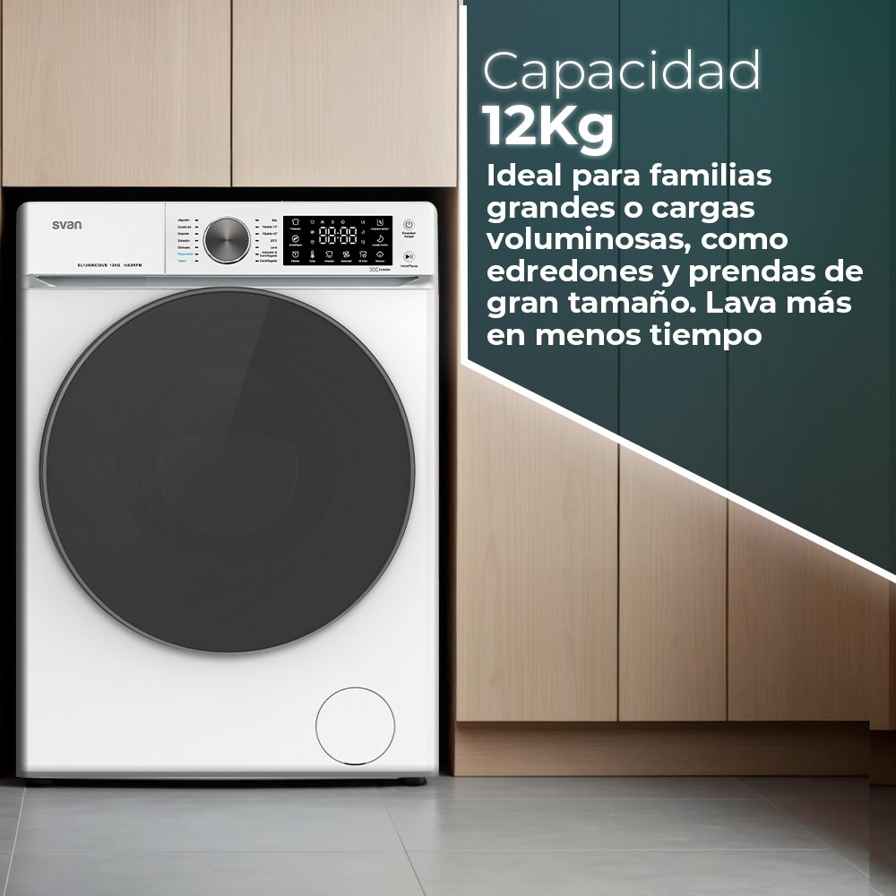 Lavadora Svan 12kg 1400rpm C 85cm 59,5cm 64cm Blanco Display táctil Inverter Vapor T.Diamante - immagine 5