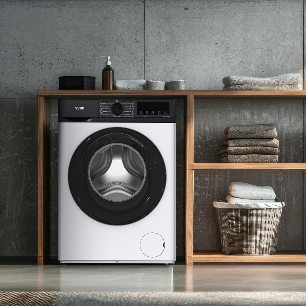 Lavadora Svan,Capacidad 9kg 1400rpm, Clase A. Dimensiones: 84,5cm 59,8cm 52cm. Color Blanco, Control Display LED. Programas: Vapor Antialérgico. - Imagen 5