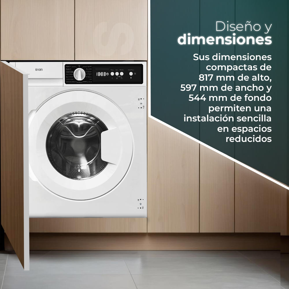 Lavadora Svan Integración 8kg 1200rpm D 81,7cm 59,7cm 54,4cm Blanco Display Antialérgico Puerta XXL – Image 4