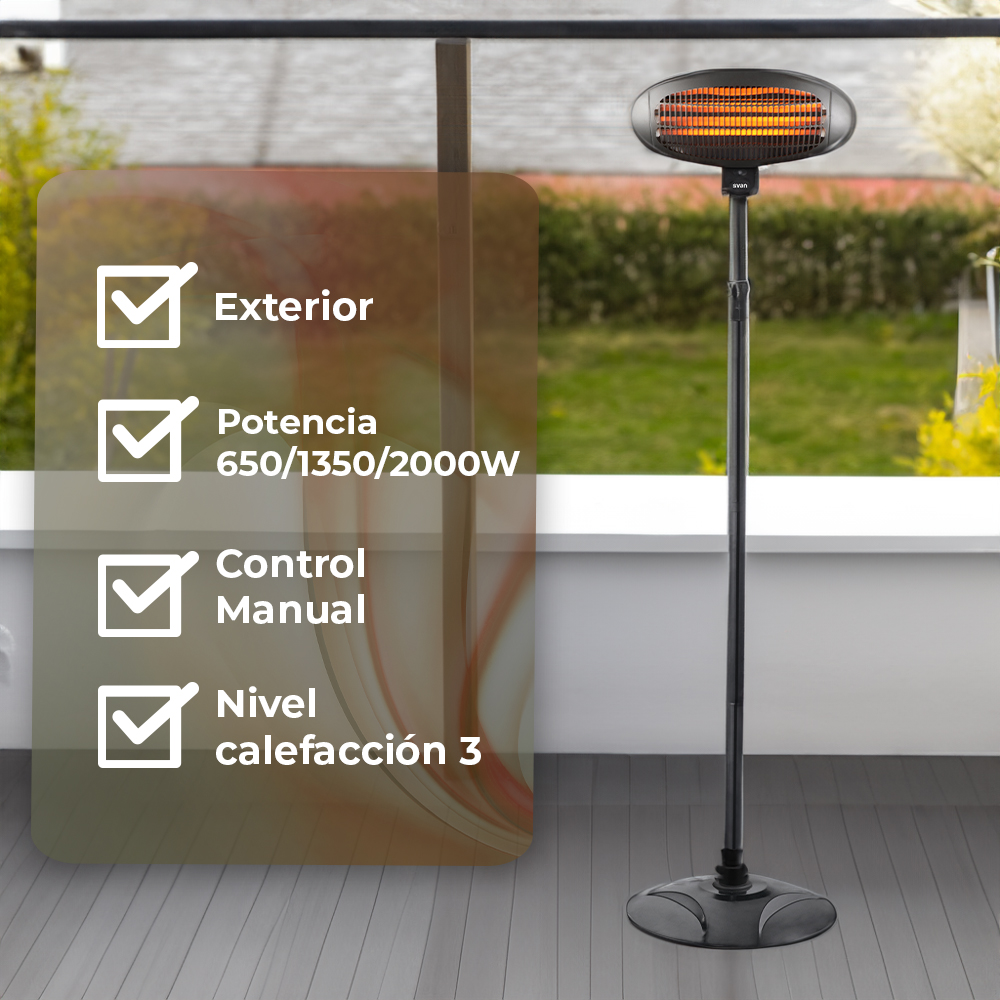 Estufa eléctrica Halógena Svan 3 Niveles 2000W Negro Cadena Uso exterior - immagine 4