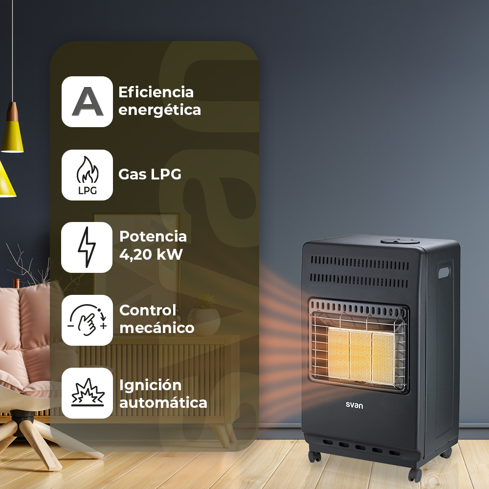 Estufa Butano Infrarrojos Gas Svan 4200W Negro Manual Auto ignición - immagine 5