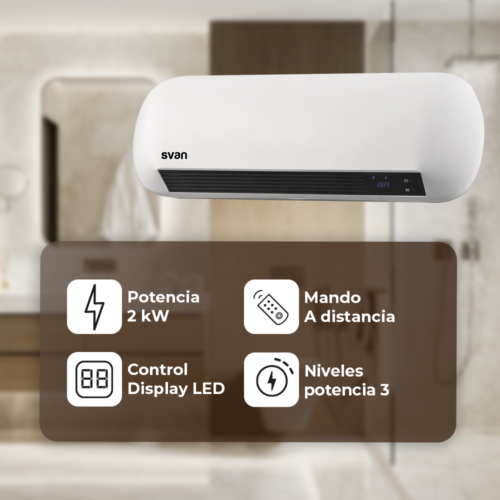 Estufa split Svan 3 Niveles 2000W Blanco Display LED Mando Programador Temporizador - immagine 6