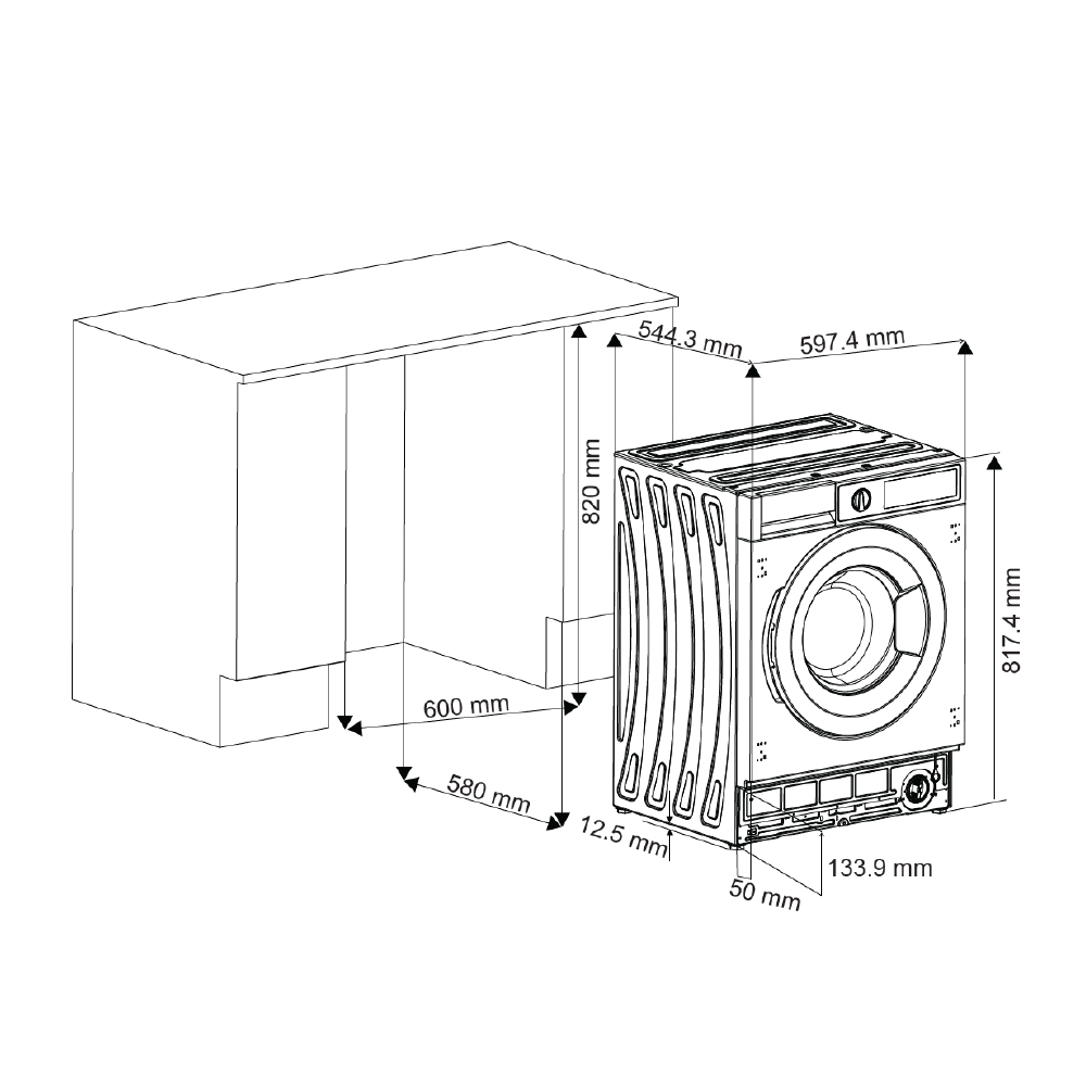 Lavadora Svan Integración 8kg 1200rpm D 81,7cm 59,7cm 54,4cm Blanco Display Antialérgico Puerta XXL – Image 6