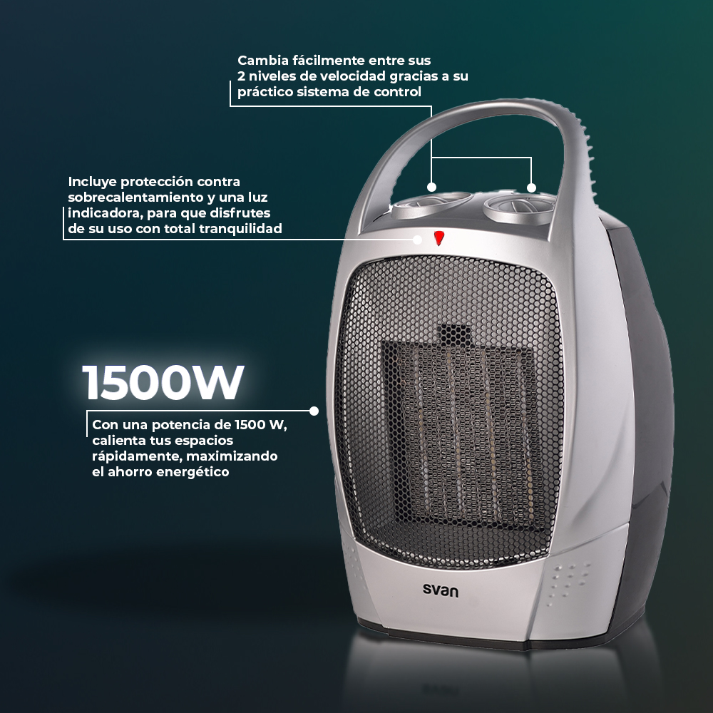 Estufa cerámica Svan 2 Niveles 1500W Gris Manual - immagine 6