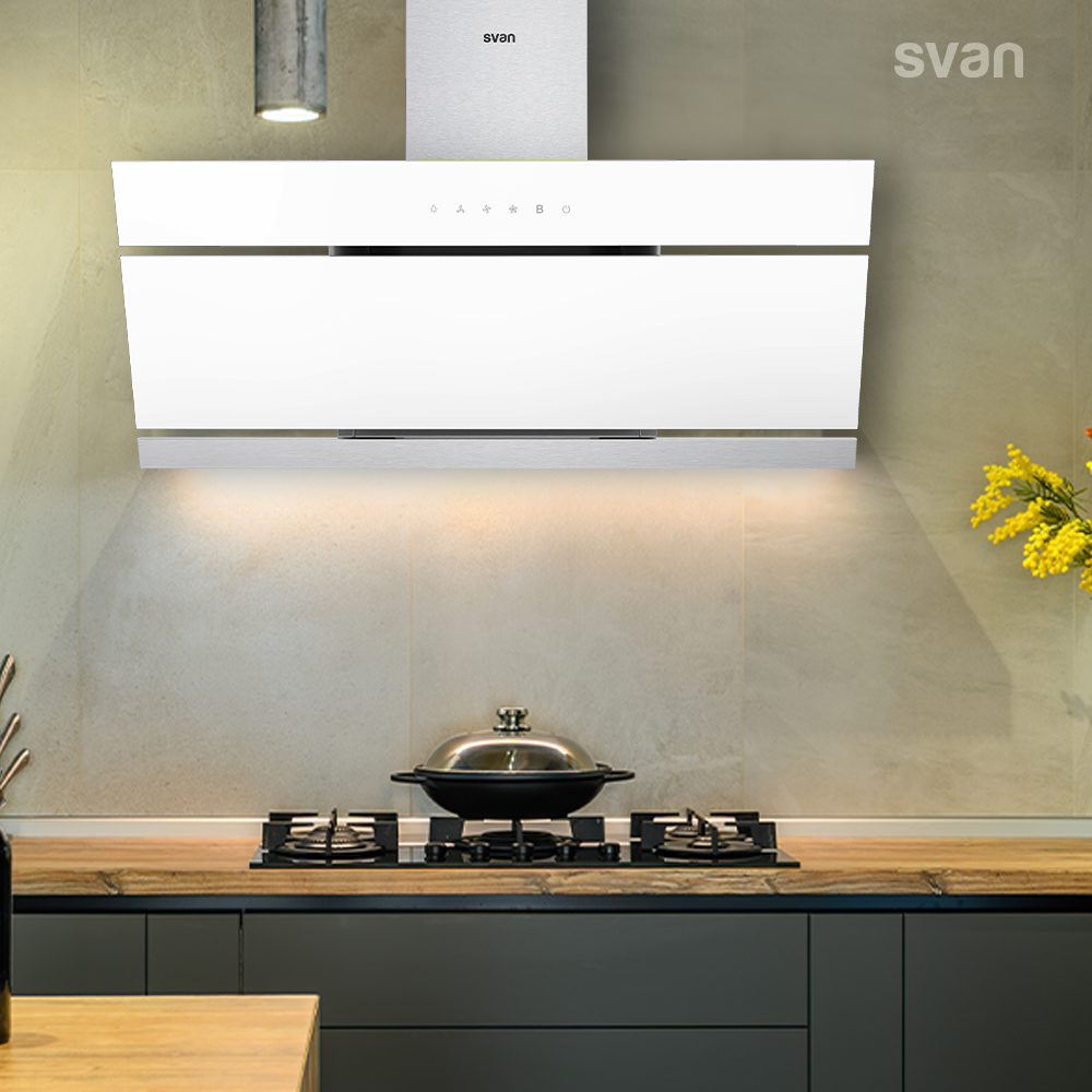 Campana Inclinada Svan A+ 114cm 89,7cm 40,3cm Cristal blanco Táctil LED 600m3/h 60dB Booster - Imagen 6