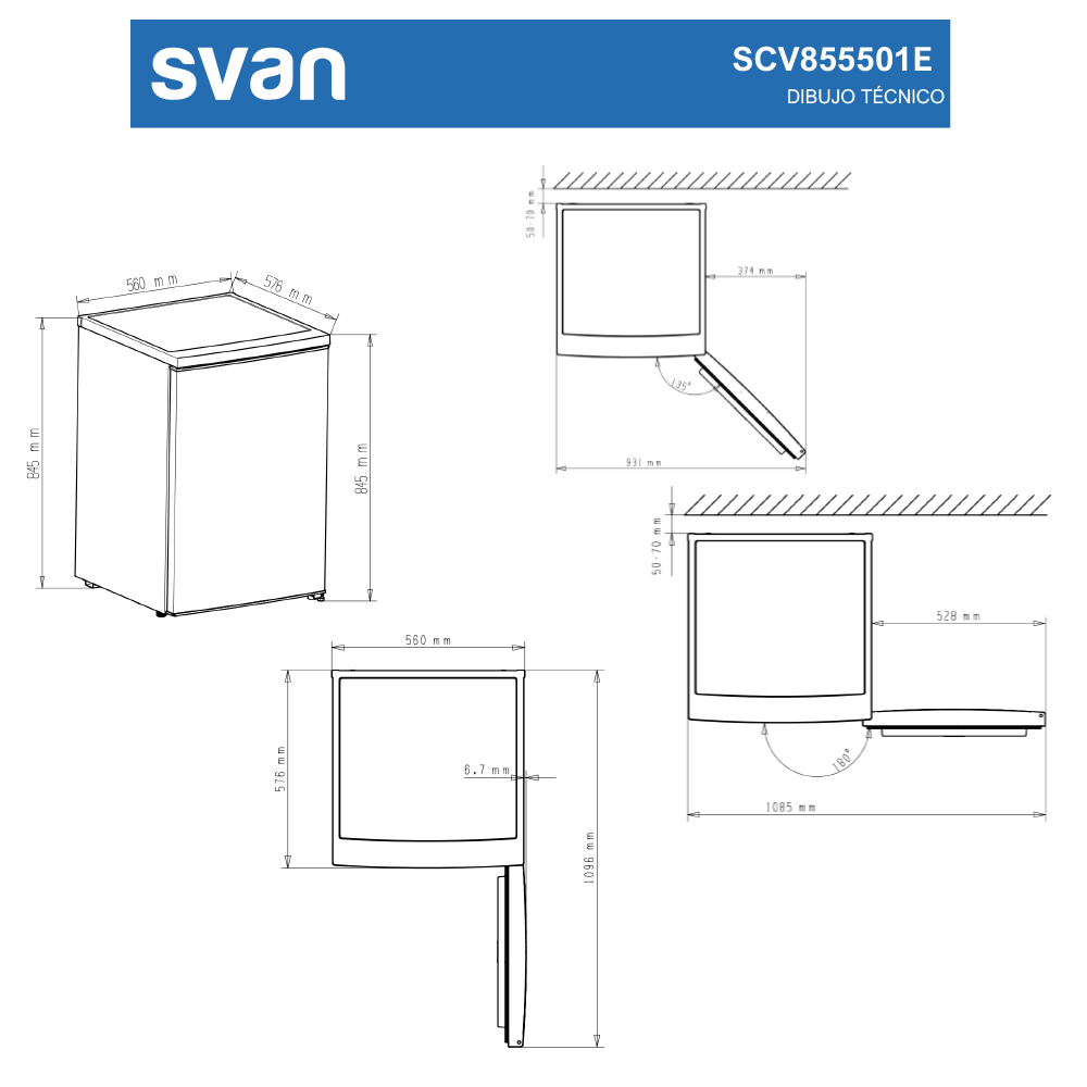 Congelador vertical Svan Cíclico 85L E 84,5cm 56cm 57,5cm Blanco Manual - Imagen 8