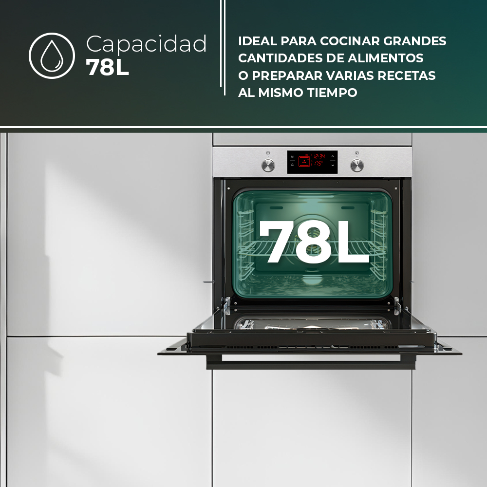 Horno Multifunción Svan 78L A 59,5cm 59,5cm 57,5cm Inox Display 10P Cortina aire G.Telescópicas - immagine 8
