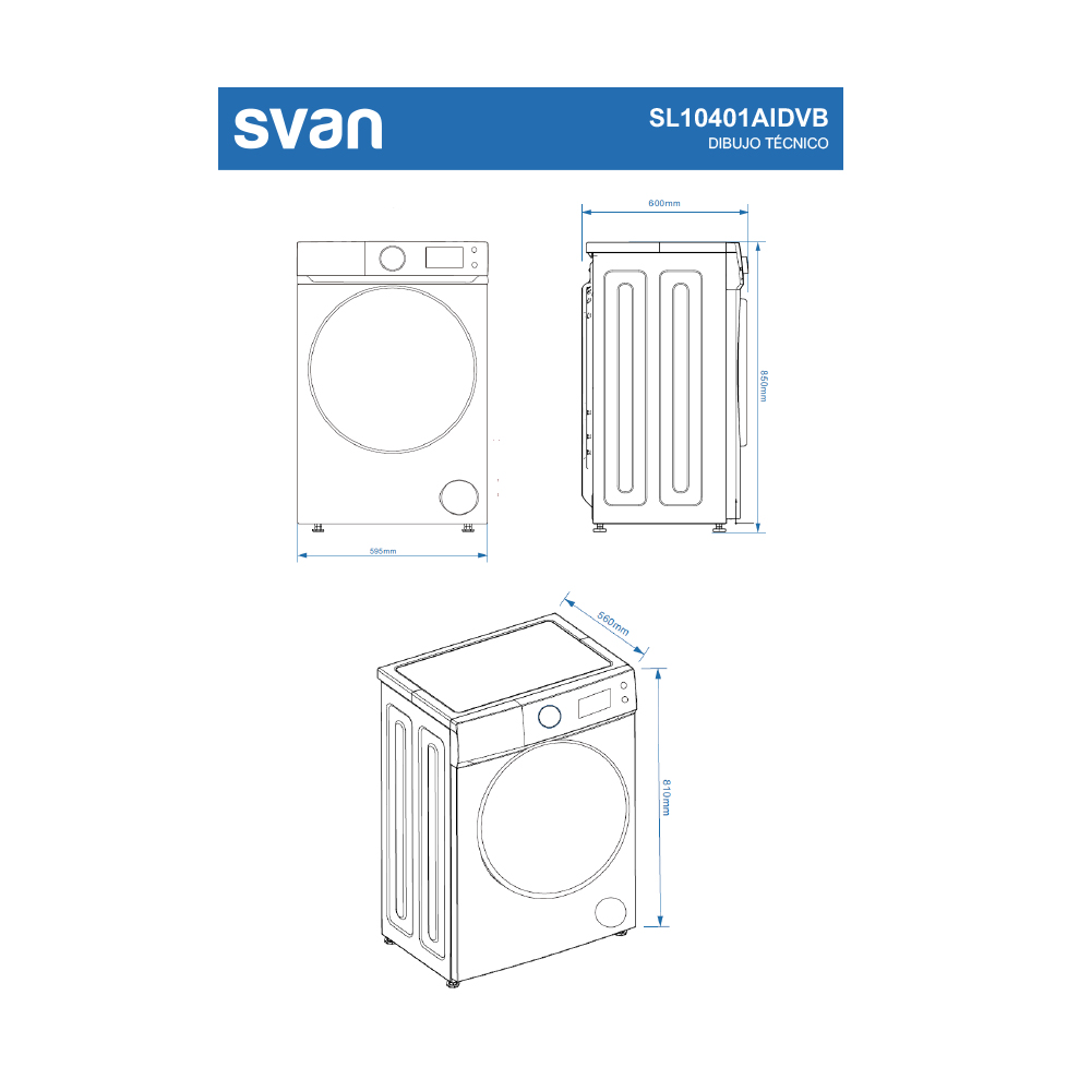 Lavadora Svan 10kg 1400rpm A 85cm 59,5cm 60cm Blanco Display Inverter Vapor Mi Ciclo Puerta XXL - immagine 8
