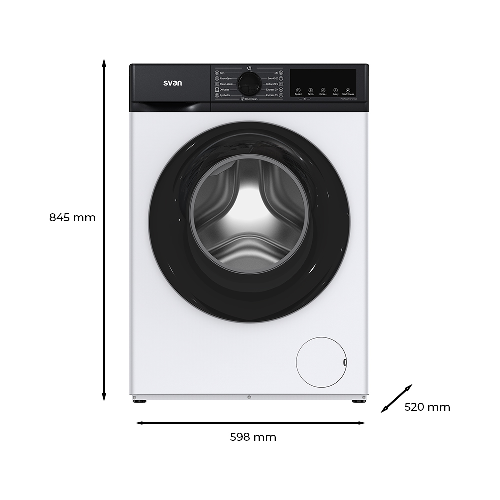 Lavadora Svan,Capacidad 9kg 1400rpm, Clase A. Dimensiones: 84,5cm 59,8cm 52cm. Color Blanco, Control Display LED. Programas: Vapor Antialérgico. - Imagen 8