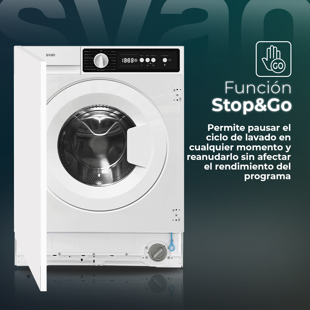 Lavadora Svan Integración 8kg 1200rpm D 81,7cm 59,7cm 54,4cm Blanco Display Antialérgico Puerta XXL – Image 7