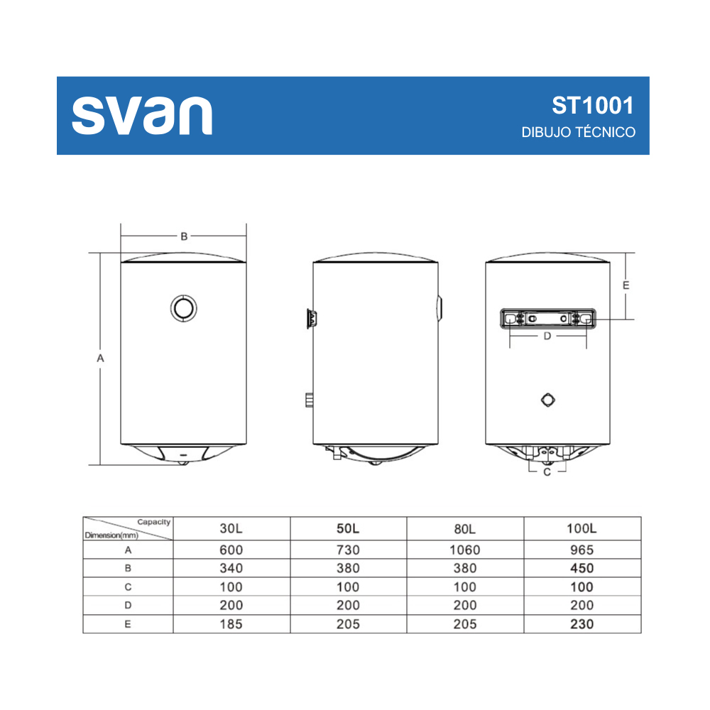 Termo eléctrico Svan Vertical 100L 1500W C 96,5cm 45cm 48,5cm Blanco Manual – Image 8