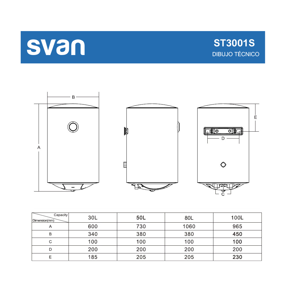 Termo eléctrico Svan Vertical 30L 1500W C 60cm 34cm 37,5cm Blanco Manual – Image 8