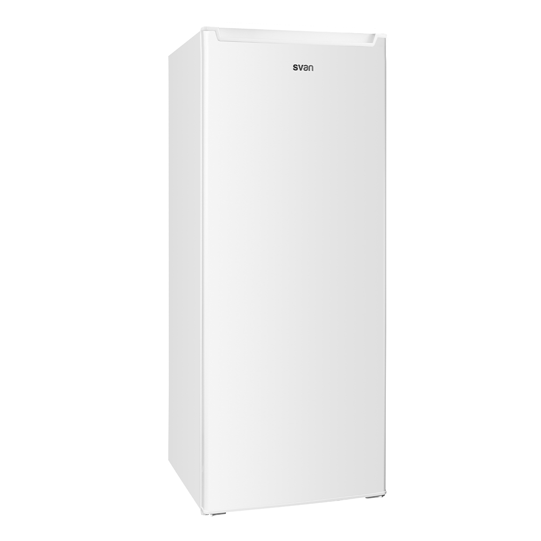 Congelador vertical Cíclico Svan, 168L, Clase E. 142,5x54,5x57,5cm. Blanco, control manual.