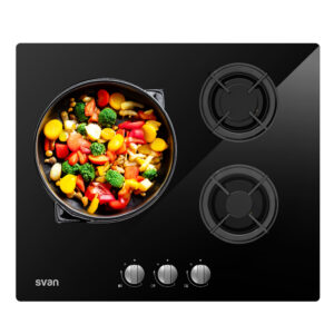 Placa Gas Butano Svan 6050W 10cm 60cm 51cm Cristal negro Manual Auto Ig. 3Q Wok Kit Gas Forja