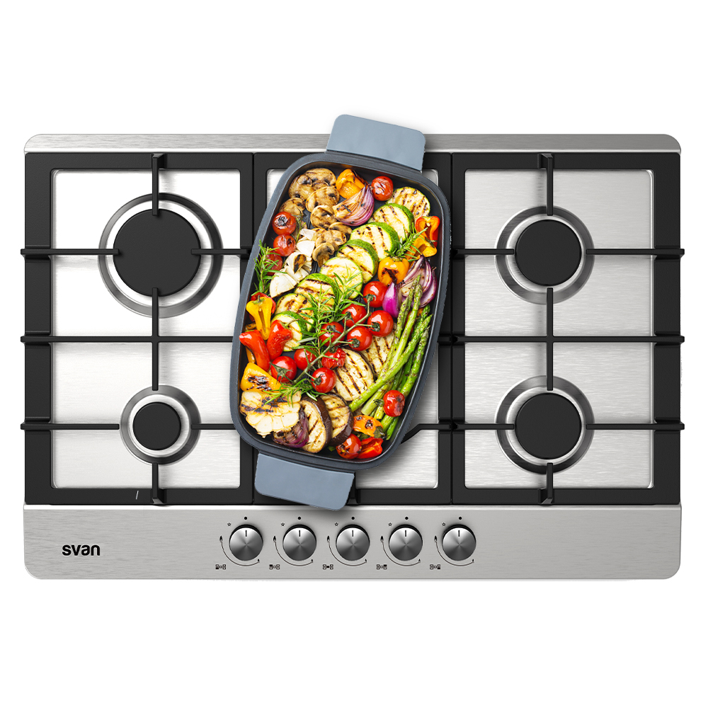 Table de cuisson à gaz au butane Svan 11500W 9cm 86cm 51cm Inox Manual Auto Ig. 5Q Wok Forja