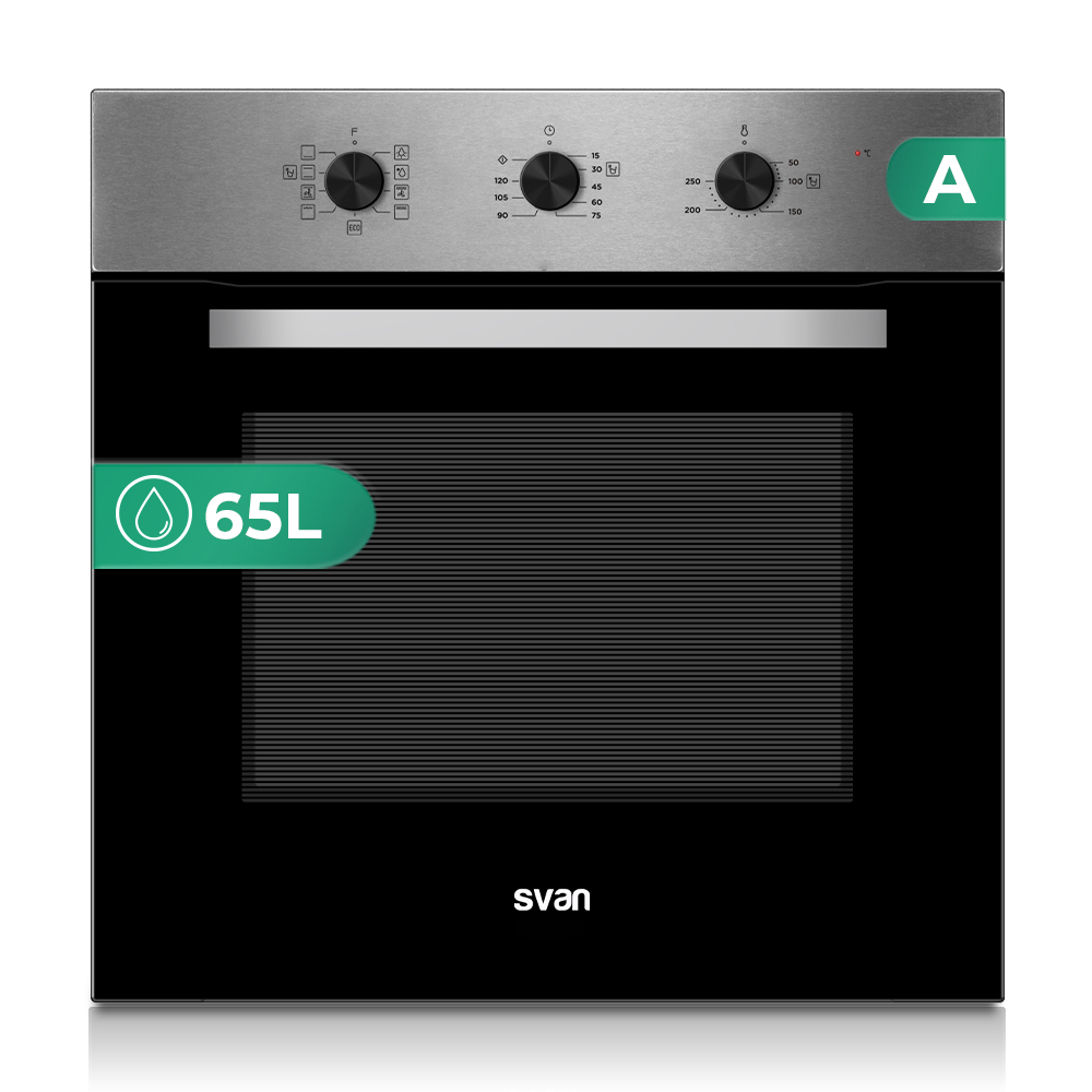 Four multifonction Svan 65L A 59,5cm 59,5cm 57,5cm 57,5cm Acier inoxydable Manuel 8P Cavité Embossé
