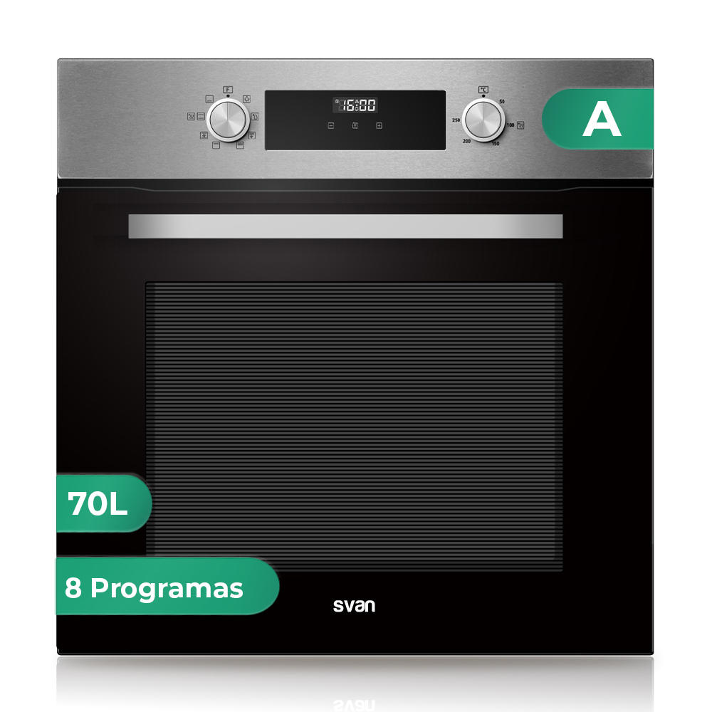 Forno multifunzione Svan 70L A 59,5cm 59,5cm 57,5cm 57,5cm Inox Display 8P G.Telescopico