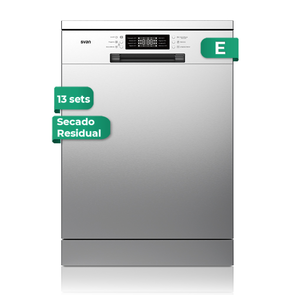 Lavavajillas Svan 13sets E 84,5cm 59,8cm 59,8cm Inox Display 2B 8P Sec.Residual