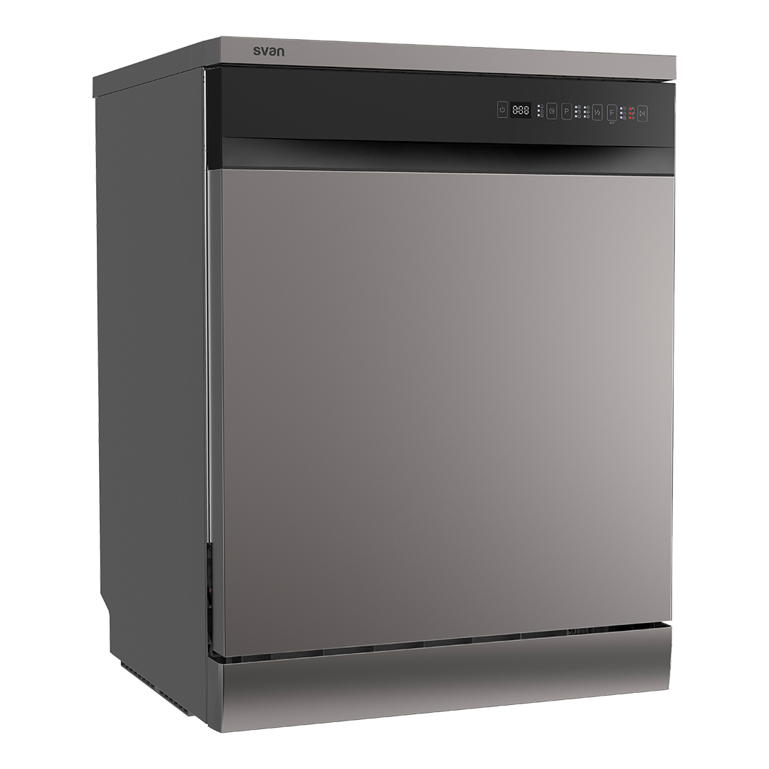 Lavavajillas Svan,Capacidad 14sets, Clase E. Dimensiones: 84,5cm 59,8cm 59,1cm. Color Inox, Control con Display táctil. 2 Bandejas y 6 Programas.