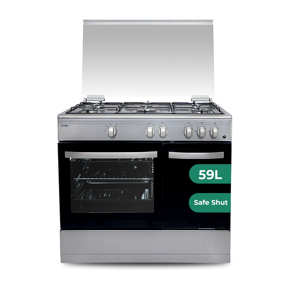 Cocina Svan Gas Butano Dimensiones: 87,6cm 89,7cm 62,7cm. Inox Manual 5Q Wok 59L 2P KitGas T.Cristal PortaBom. Safe Shut