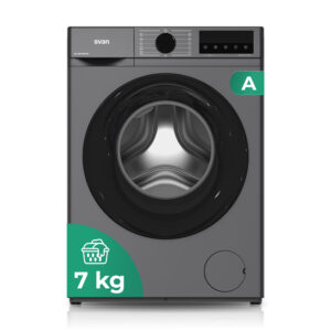 Lavadora Svan,Capacidad 7kg 1200rpm, Clase A. Dimensiones: 84,5cm 59,8cm 42,3cm. Color Inox, Control con Display. Motor Inverter. Programas: Vapor.