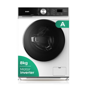 Lavadora Svan,Capacidad 8kg 1200rpm, Clase A. Dimensiones: 85cm 59,5cm 48cm. Color Blanco, Control con Display. Motor Inverter. Programas: Vapor.