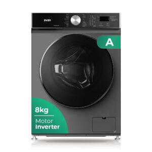 Lavadora Svan,Capacidad 8kg 1200rpm, Clase A. Dimensiones: 85cm 59,5cm 48cm. Color Inox, Control con Display. Motor Inverter. Programas: Vapor.