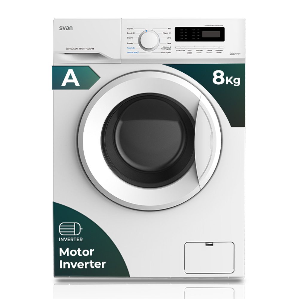 Lavadora Svan 8kg 1400rpm A 85cm 59,5cm 51cm Blanco Display Inverter Vapor