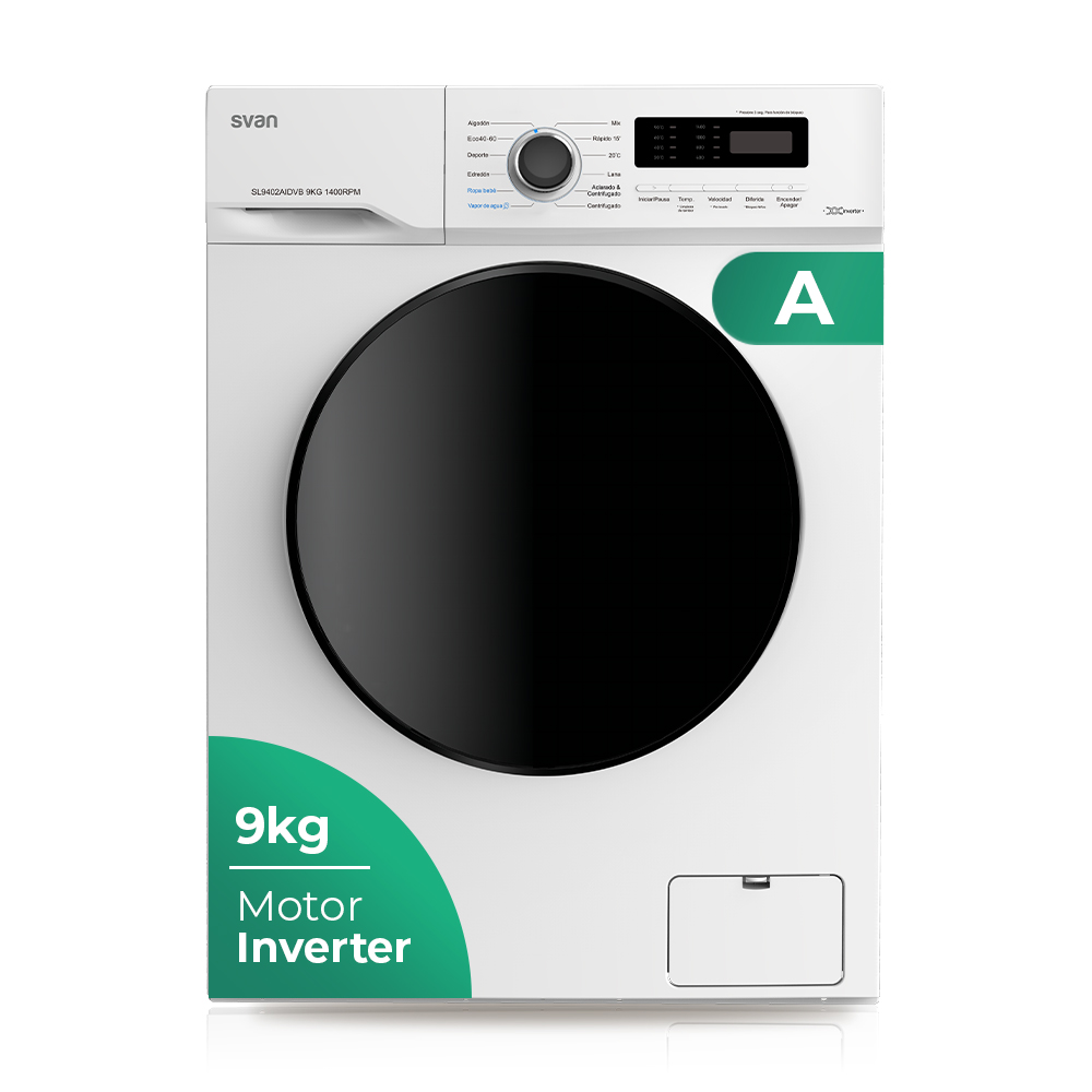 Lavadora Svan 9kg 1400rpm A 85cm 59,5cm 60cm Blanco Display Inverter