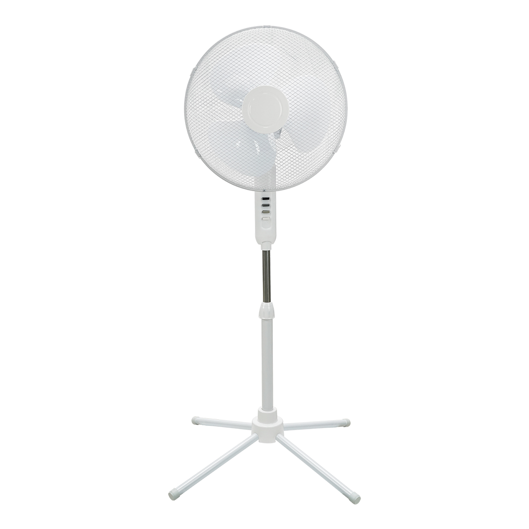 "Ventilador Pie Svan 16"" 40W Blanco Manual 3V Oscilación"