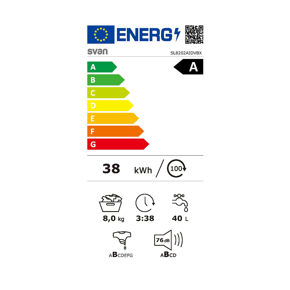 Lavadora Svan,Capacidad 8kg 1200rpm, Clase A. Dimensiones: 85cm 59,5cm 48cm. Color Inox, Control con Display. Motor Inverter. Programas: Vapor. - immagine 2