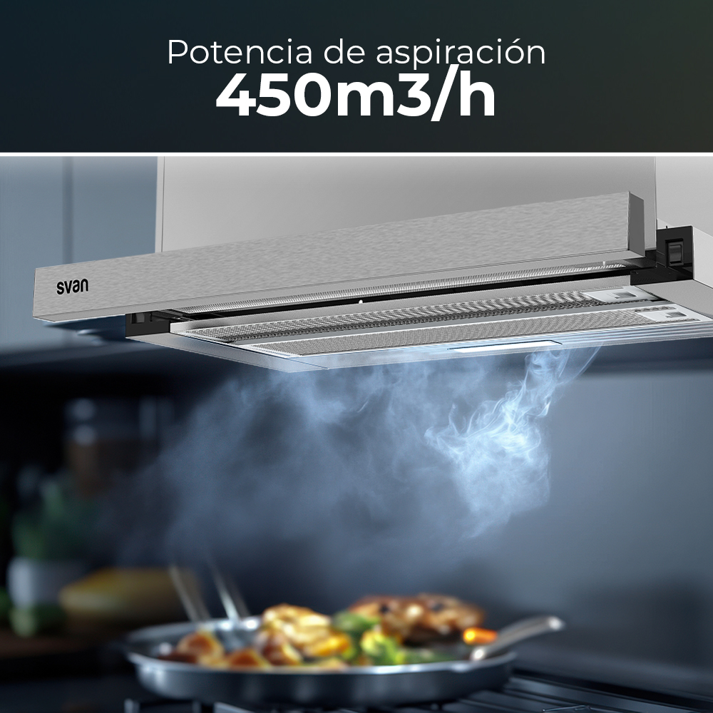 Campana Telescópica Svan B 17,5cm 59,5cm 44,1cm Inox Manual LED 450m3/h 66dB - immagine 3