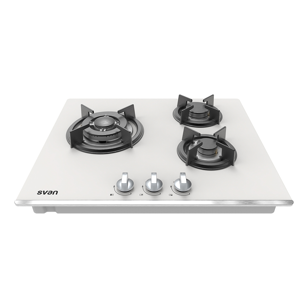 Placa Gas Butano Svan 6050W 10cm 60cm 51cm Cristal blanco Manual Auto Ig. 3Q Wok Kit Gas Forja - Imagen 2
