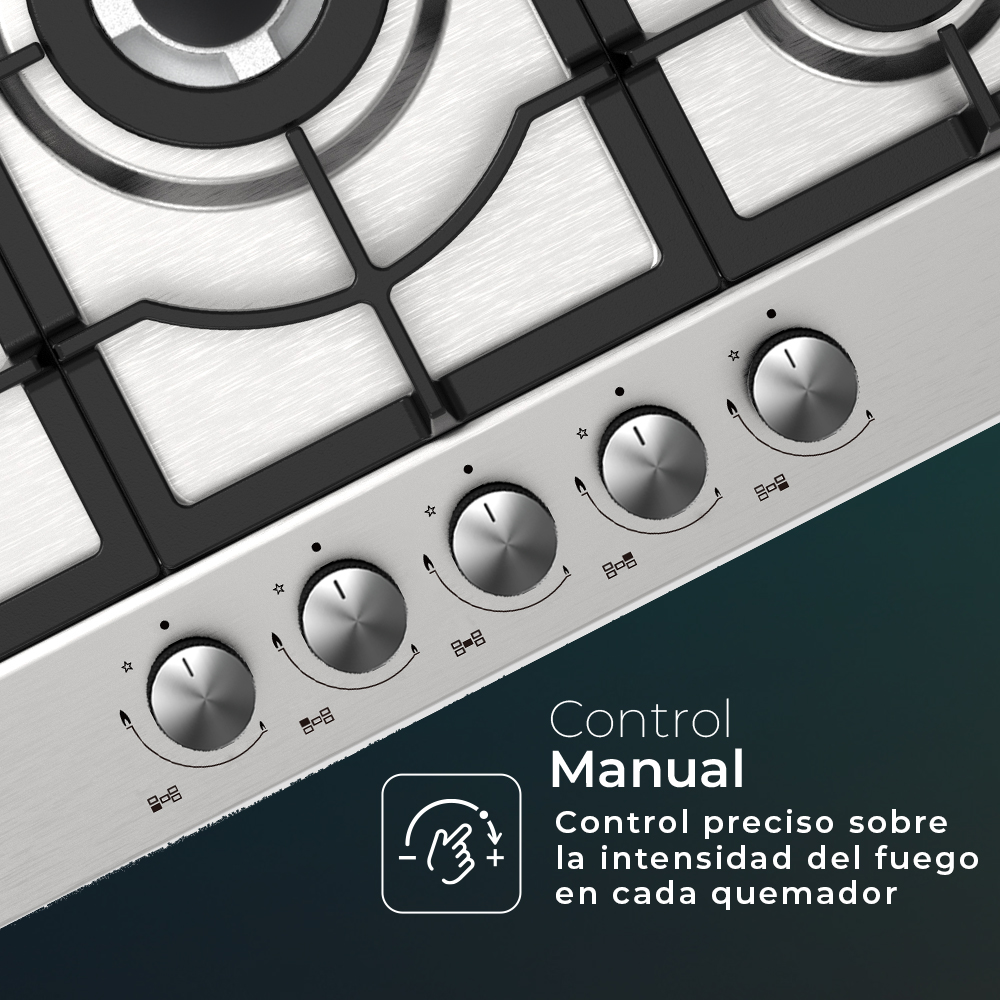 Placa Gas Butano Svan 11500W 9cm 86cm 51cm Inox Manual Auto Ig. 5Q Wok Forja – Image 2