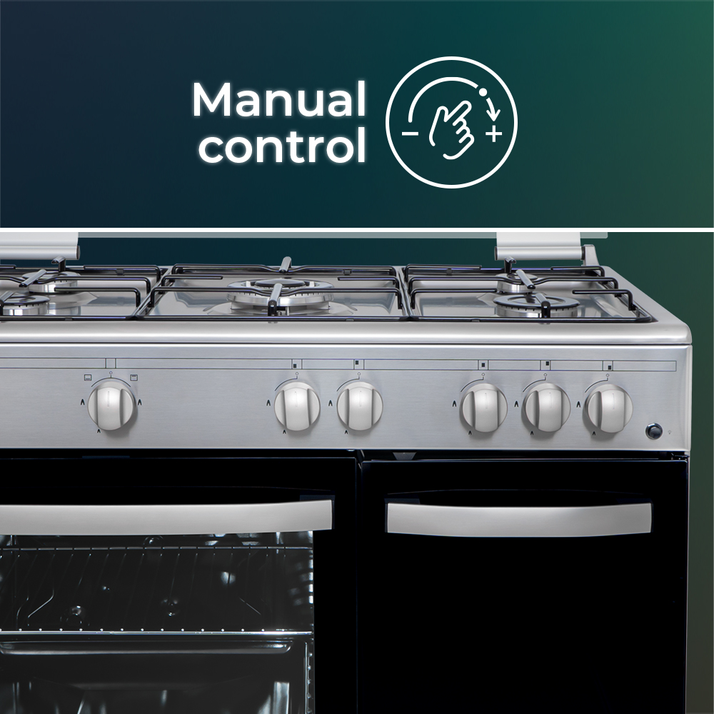 Cocina Svan Gas Butano Dimensiones: 87,6cm 89,7cm 62,7cm. Inox Manual 5Q Wok 59L 2P KitGas T.Cristal PortaBom. Safe Shut - Imagen 2
