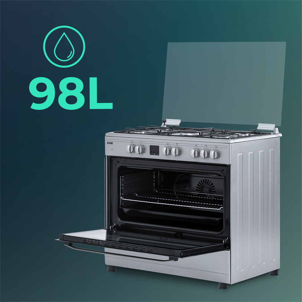 Cocina Svan Mixta Gas Butano Dimensiones: 80cm 89,8cm 60,1cm. Inox Manual 5Q Wok 97L 9P KitGas T.Cristal Rustipollo Turbo Grill - Imagen 2