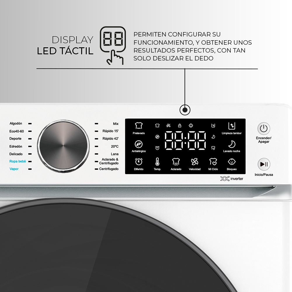 Lavadora Svan 10kg 1400rpm C 85cm 59,5cm 60cm Blanco DisplayTáctil Inverter Vapor MiCiclo T.Diamante - Imagen 2