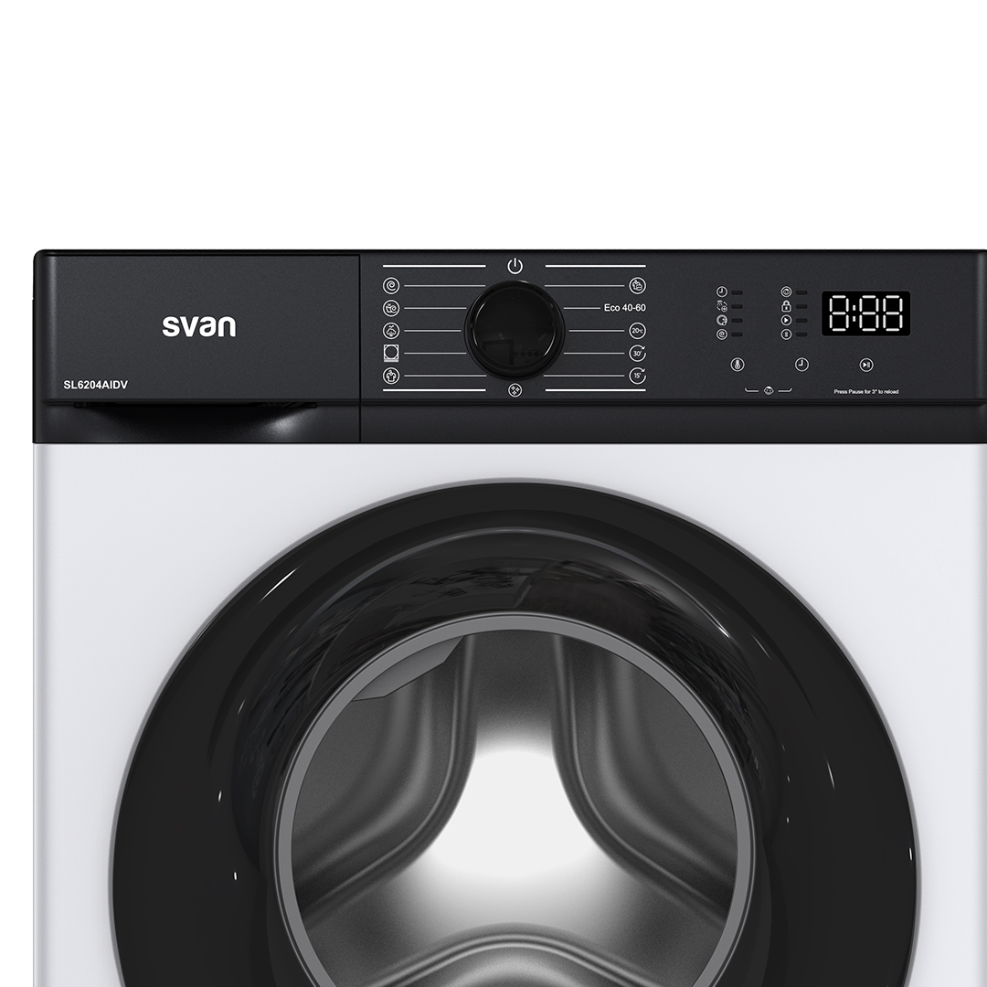 Lavadora Svan,Capacidad 6kg 1200rpm, Clase A. Dimensiones: 84,5cm 59,8cm 40,5cm. Color Blanco, Control con Display. Motor Inverter. Programas: Vapor. - immagine 2