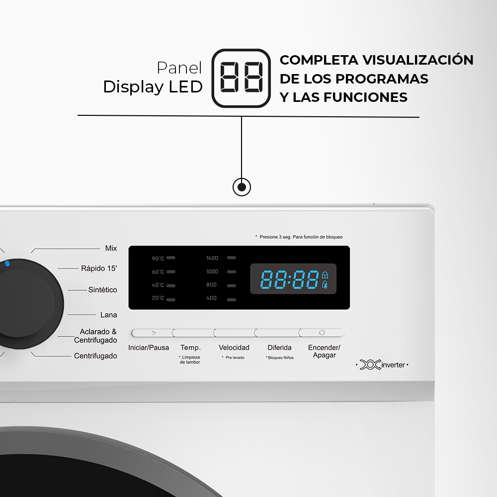 Lavadora Svan 8kg 1400rpm D 85cm 59,5cm 51cm Blanco Display Inverter Vapor T.Diamante - Imagen 2