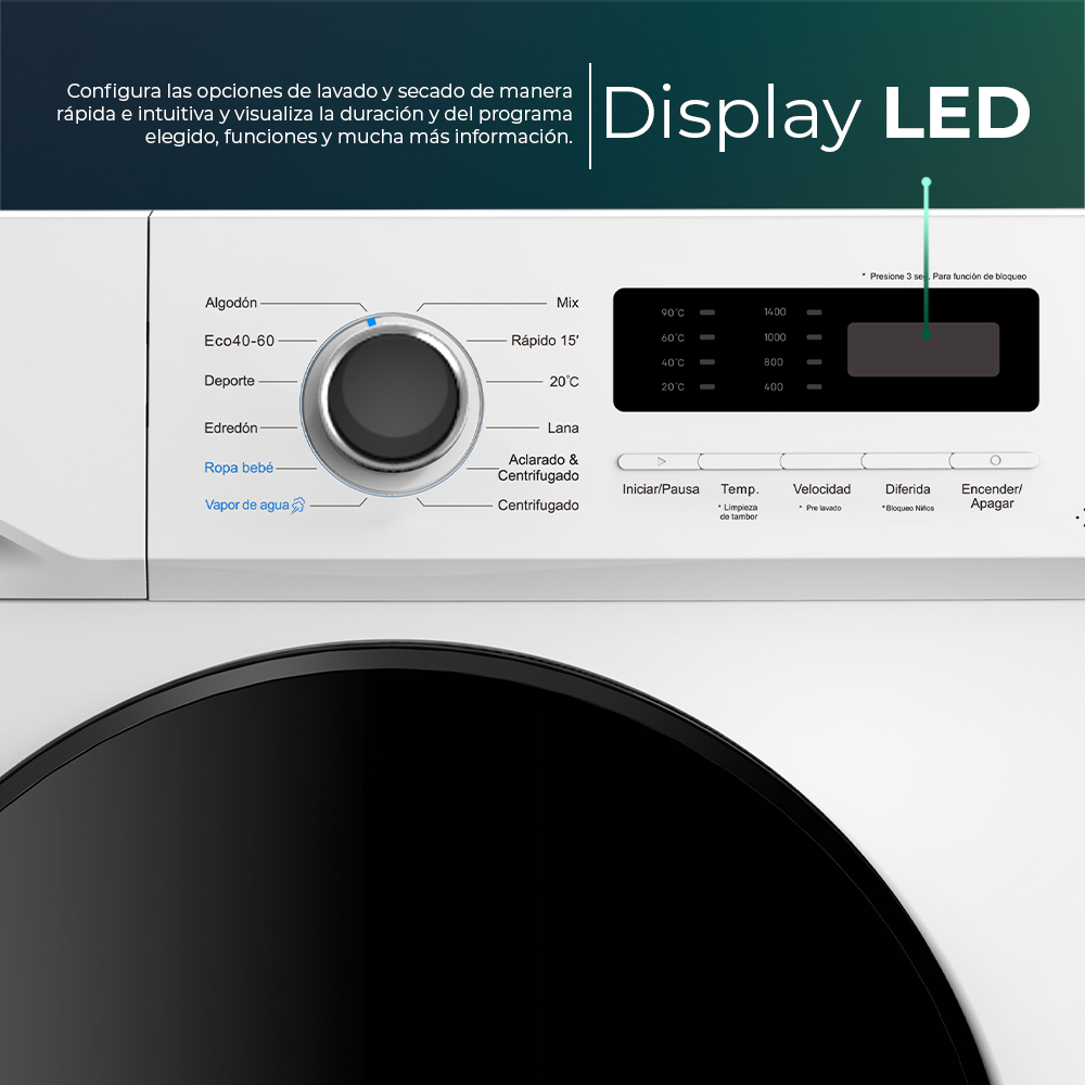 Lavadora Svan 9kg 1400rpm A 85cm 59,5cm 60cm Blanco Display Inverter - Imagen 3