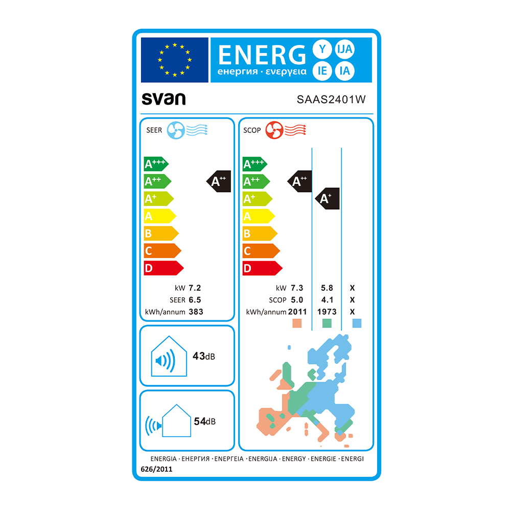 AACC Svan Split 24000BTU A++/A+ Blanco Mando Display Inverter R32 Wifi - immagine 3