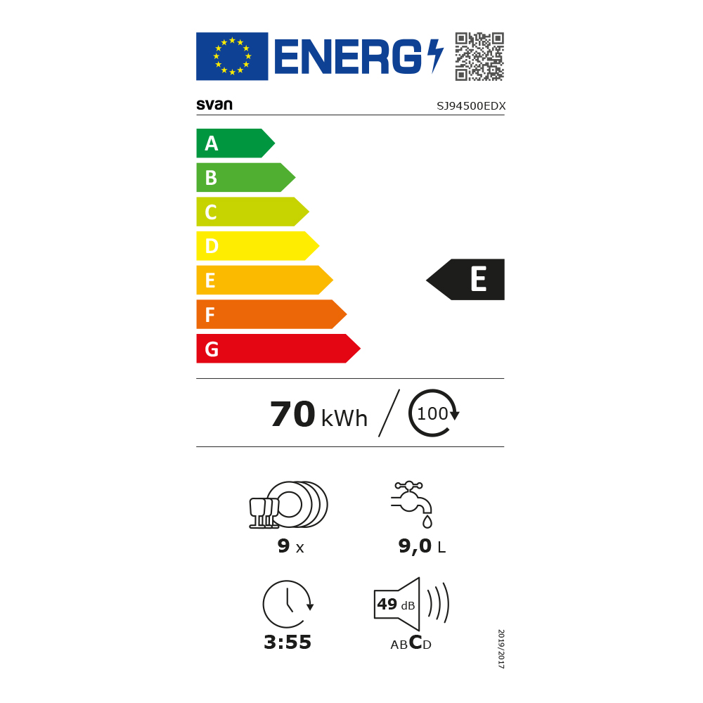 Lavavajillas Svan 9sets E 84,5cm 44,8cm 61cm Inox Display 2B 7P Sec.Residual Media Carga - Imagen 3