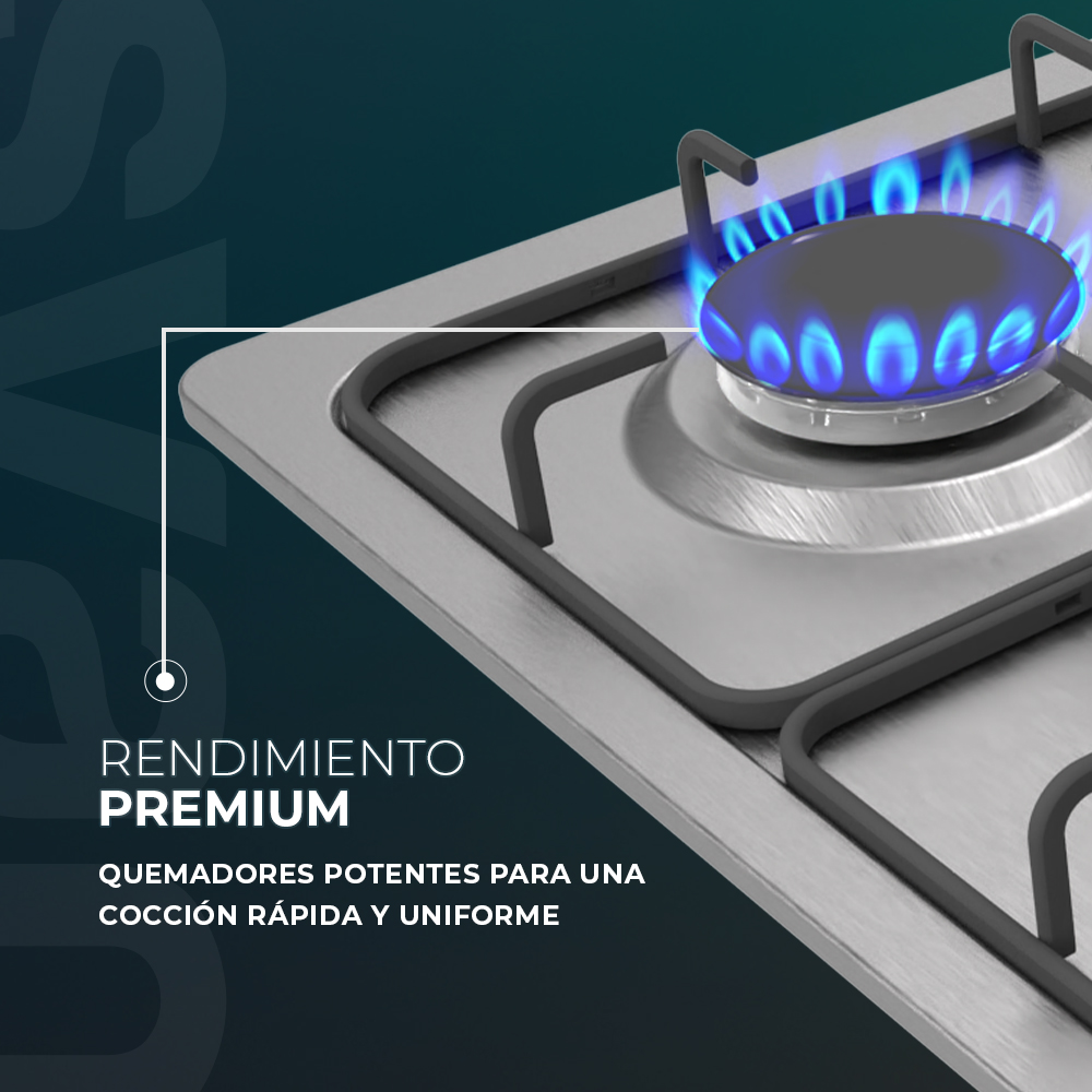 Placa Gas Butano Svan 7500W 9,5cm 60cm 51cm Inox Manual Auto Ig. 4Q Kit Gas - Imagen 3