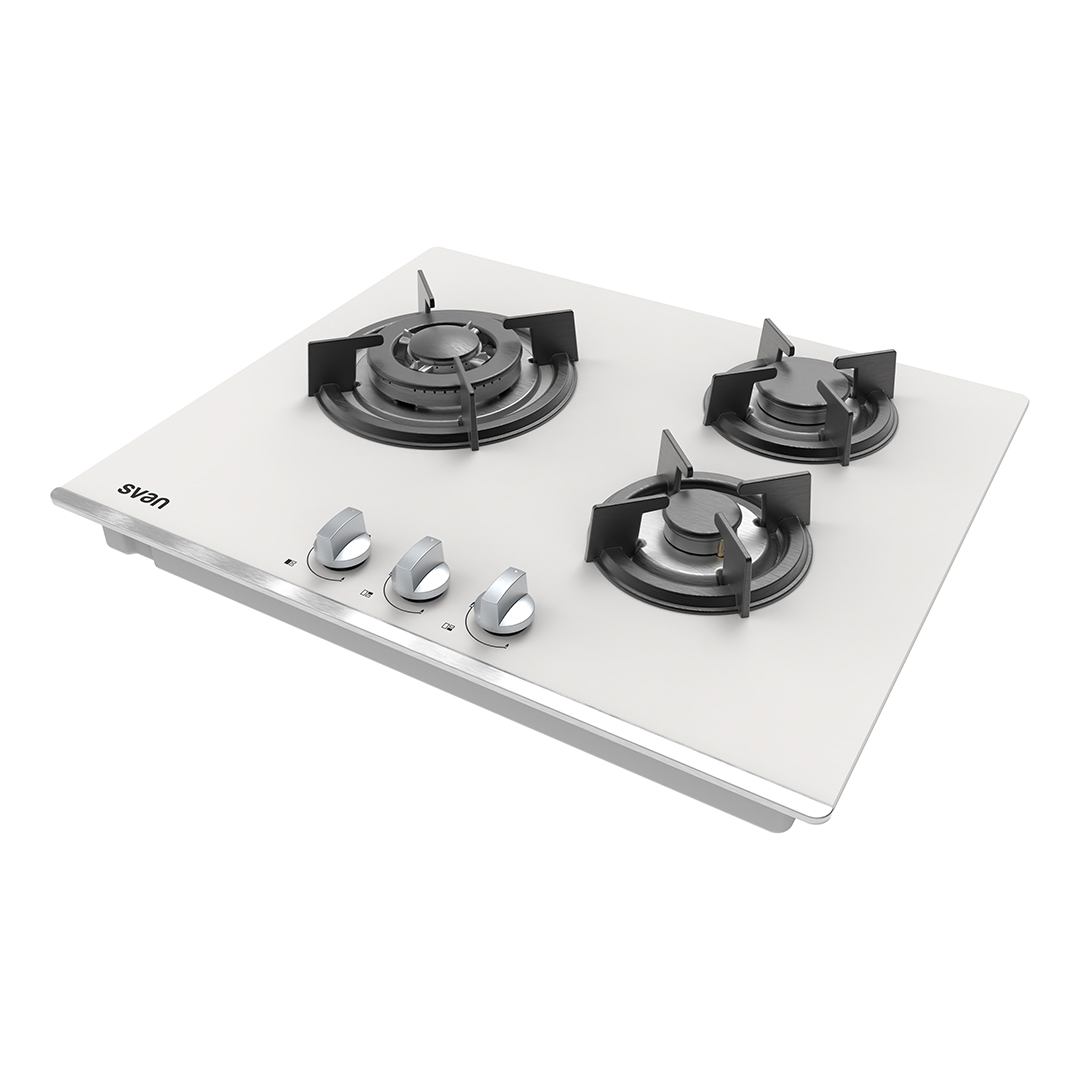Placa Gas Butano Svan 6050W 10cm 60cm 51cm Cristal blanco Manual Auto Ig. 3Q Wok Kit Gas Forja - Imagen 3