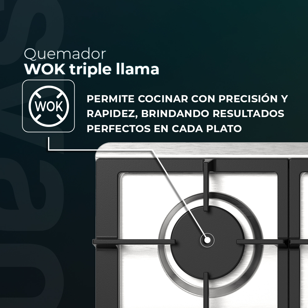 Placa Gas Butano Svan 11500W 9cm 75cm 51cm Inox Manual Auto Ig. 5Q Wok Kit Gas Forja - Imagen 3