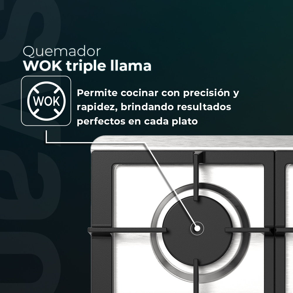 Placa Gas Butano Svan 11500W 9cm 86cm 51cm Inox Manual Auto Ig. 5Q Wok Forja – Image 3