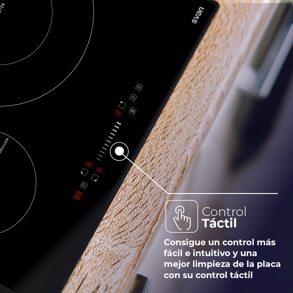 Placa Inducción Svan 7600W 5,8cm 59cm 52cm Cristal negro Slider 3Z ø32cm Doble Corona Booster - Imagen 3